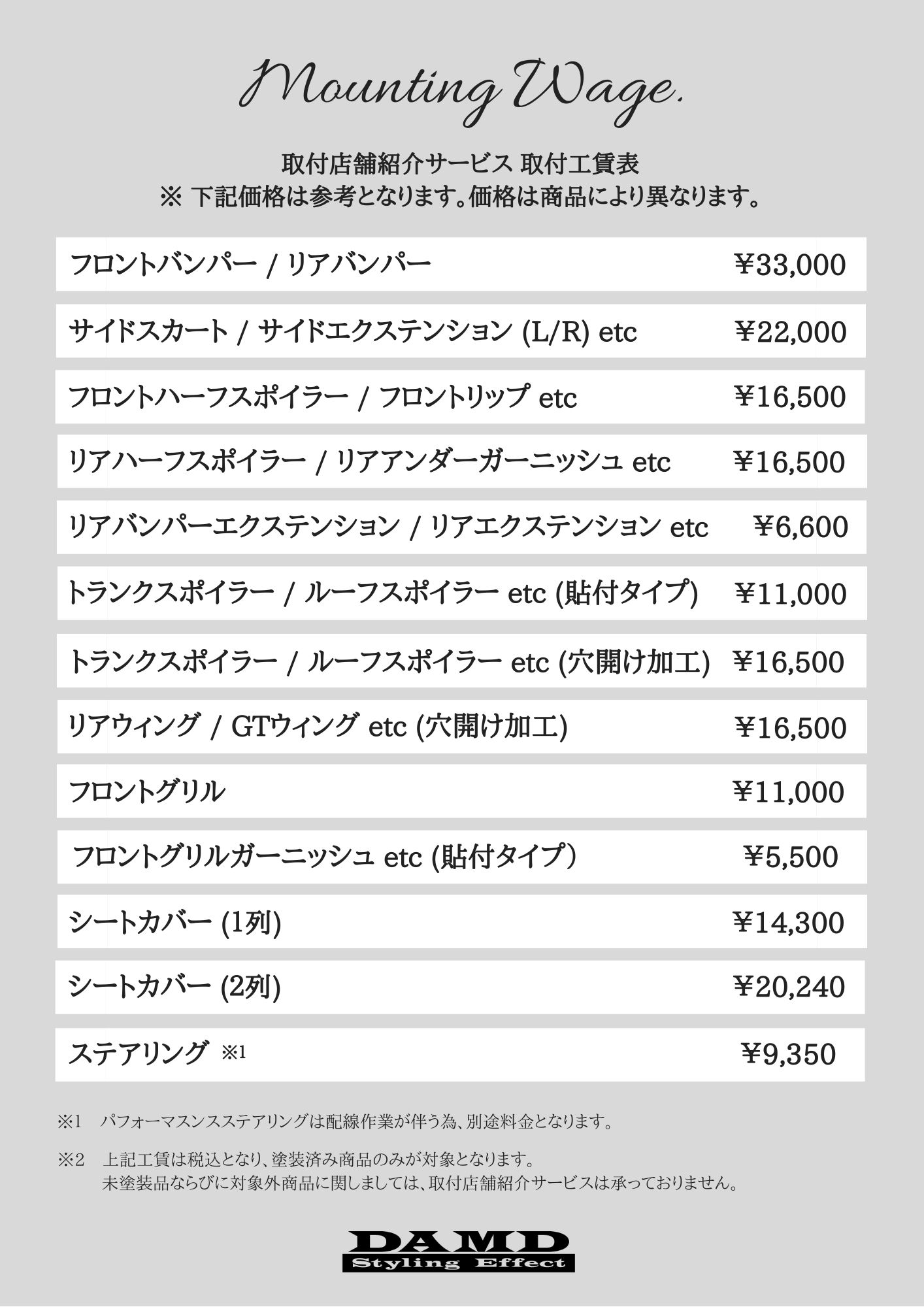 HOW TO BUY｜エアロパーツ、ドレスアップのダムド  DAMD Inc.